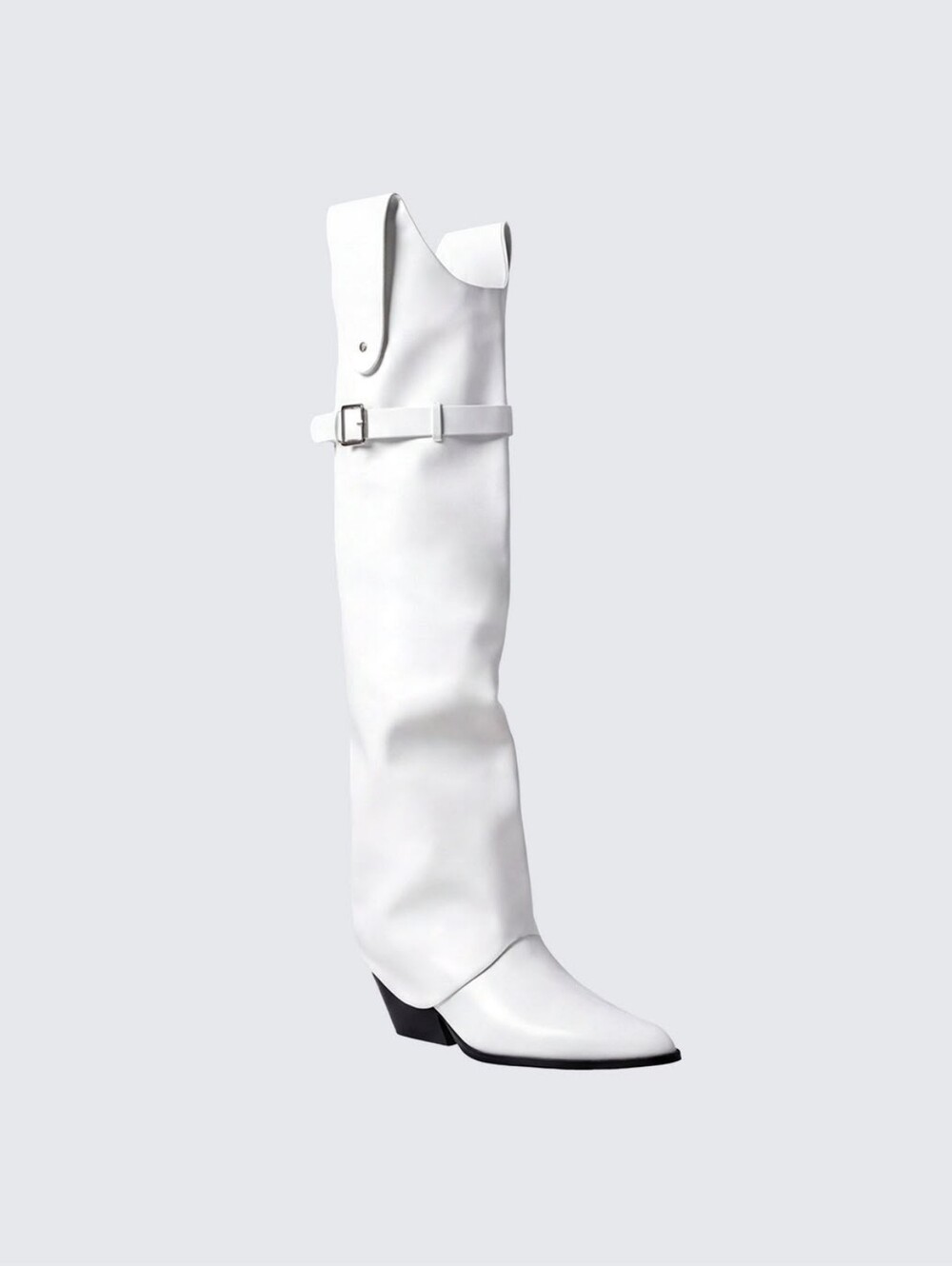 White Knee-High Western Boot with Buckle Strap - Women's NWOB